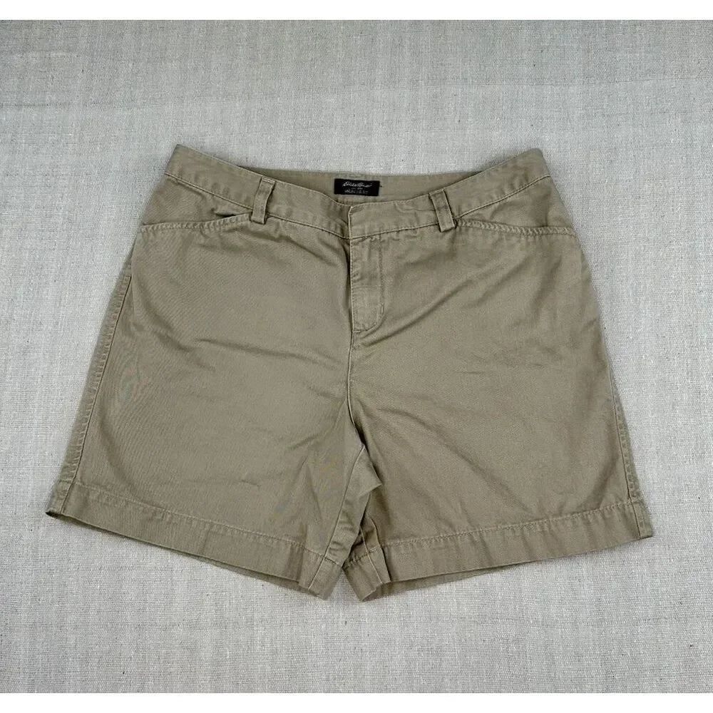 Eddie Bauer Mercer Fit Shorts Women Size 6 Khaki Beige Chino 5.5” Inseam Stretch